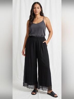 Patra Black Wide-Leg Layered Palazzo Pants #227